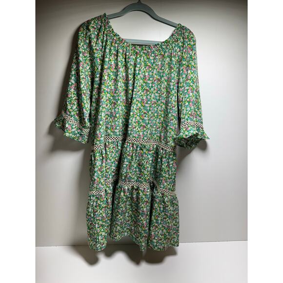 Easel Los Angeles Women’s Sz L Cottage Core Mini Dress Crochet Trim Baby Doll - Picture 6 of 6